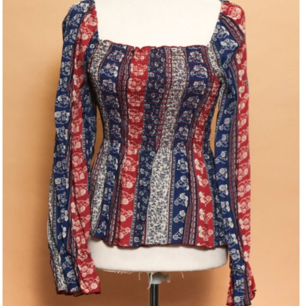 Floral Paisley Synch Box Neck Top